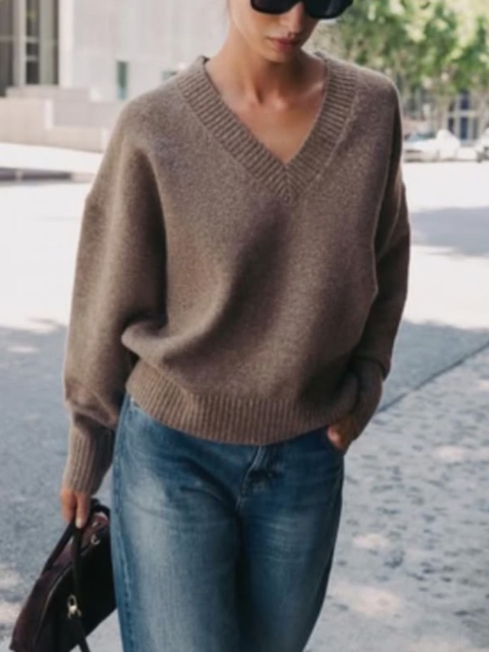 Zara Oversized Brown V-Neck Knit Sweater S